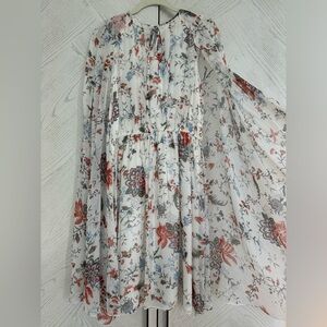Erdem Austin Dress: silk floral short dress with cape sz 10 (UK 14)
